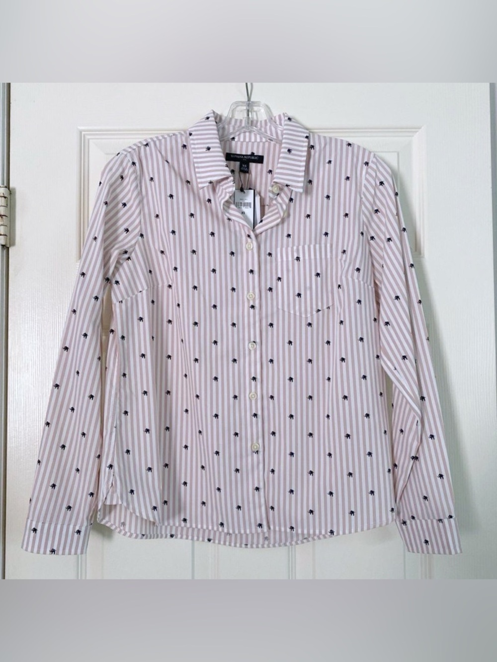NWT Banana Republic Button Down Blouse Elephant Pink White Stripe size XS